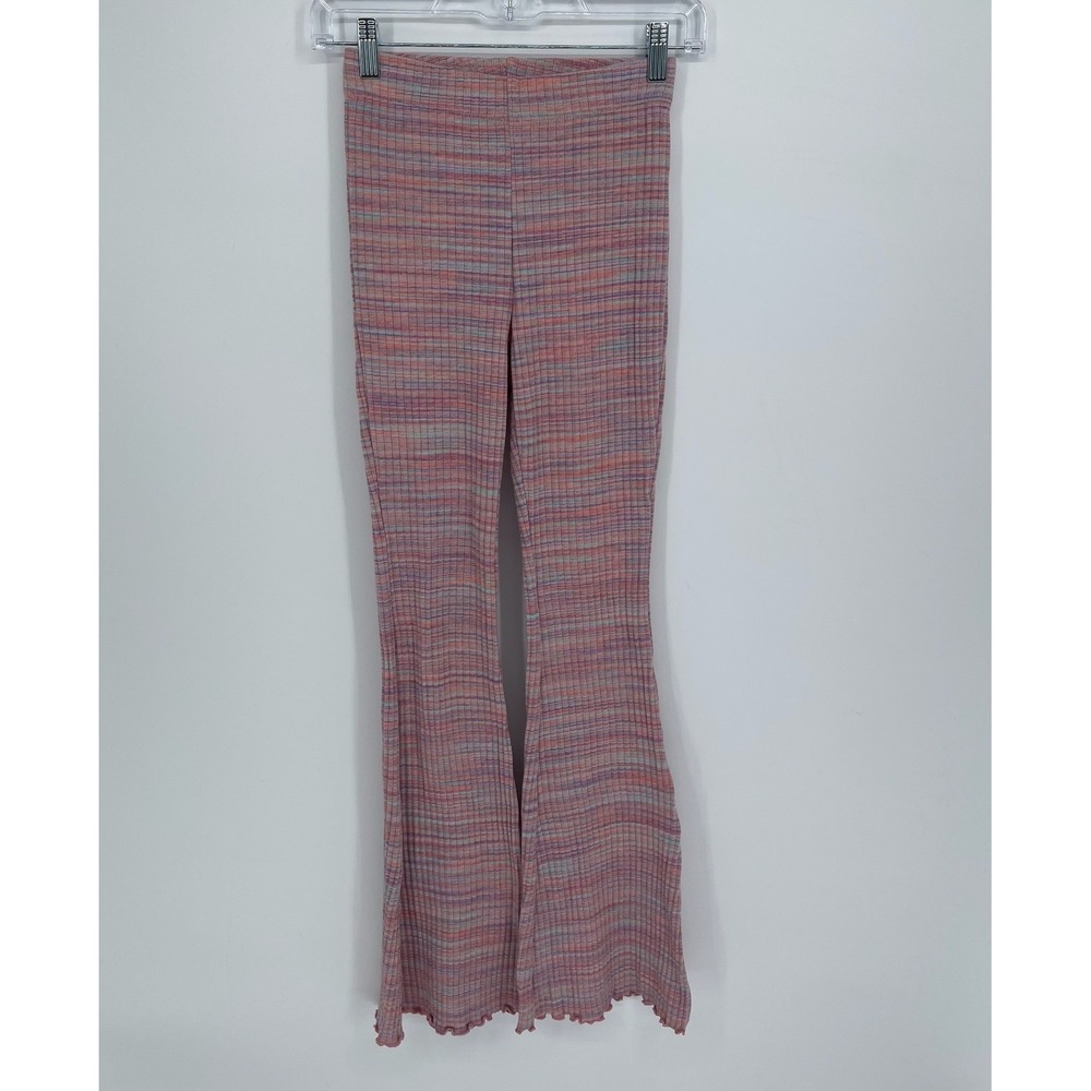 American Eagle Women's Pink Space Dye Ribbed‎ Flare Lounge Boho Pants Size XS